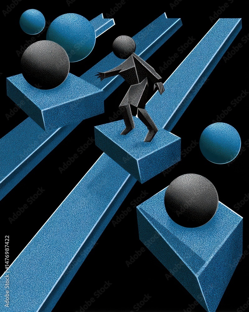 Poster abstract representation of balance and motion in a futuristic environment with geometric shapes and 