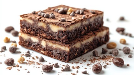 Delicious chocolate brownies with nuts and chocolate chips