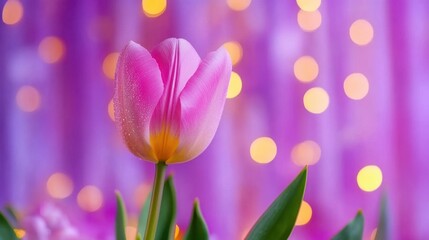 Fototapeta premium Tulip captured in macro with pastel pink and yellow bokeh background
