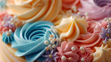 Buttercream close-up on dessert. sweets and bakery products