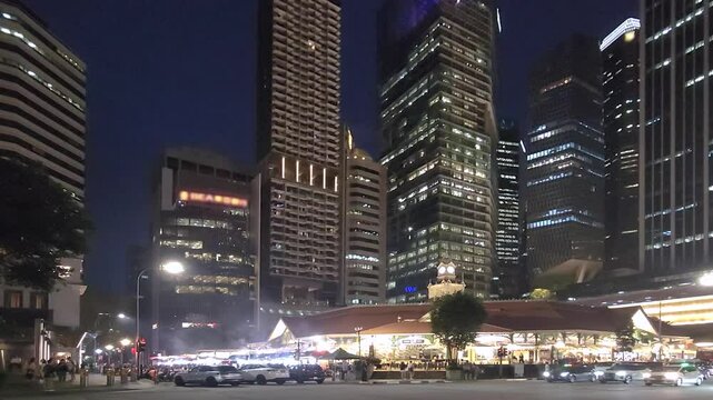 Twilight of Lau Pa Sat, or Telok Ayer Market, is a historic landmark in Singapore's Central Business District.