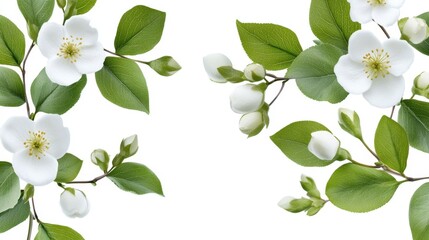 Fototapeta premium Wax flower and green leaves repeating on white, fresh botanical style wallpaper