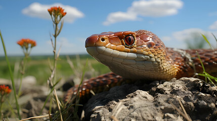 Obraz premium Close-Up of a Brown and Orange Snake on Rocks