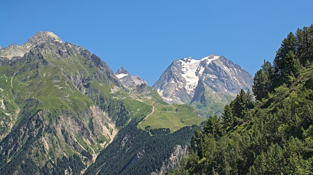 Grand Bec , famous mountain peak with glacier in  Vanoise national park, France