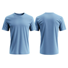  sky blue t shirt round neck front and back side template isolated [Transparent Background PNG]