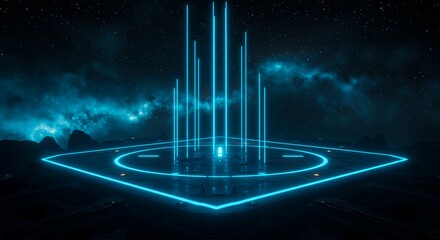 Futuristic Platform with Glowing Beams in Space
