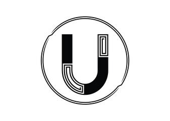 Letter U Logo with Abstract Stripe Line Pattern