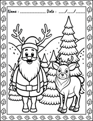 Santa Claus Christmas Coloring Pages.  High resolution (300 DPI), ready to print on standard 8.5x11 inch paper With No Bleed, Black and White Vector illustration AI, EPS, PNG, JPEG.