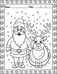 Santa Claus Christmas Coloring Pages.  High resolution (300 DPI), ready to print on standard 8.5x11 inch paper With No Bleed, Black and White Vector illustration AI, EPS, PNG, JPEG.