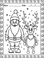 Santa Claus Christmas Coloring Pages.  High resolution (300 DPI), ready to print on standard 8.5x11 inch paper With No Bleed, Black and White Vector illustration AI, EPS, PNG, JPEG.