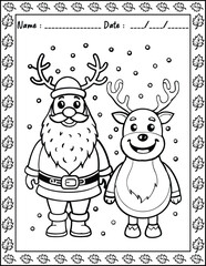 Obraz premium Santa Claus Christmas Coloring Pages. High resolution (300 DPI), ready to print on standard 8.5x11 inch paper With No Bleed, Black and White Vector illustration AI, EPS, PNG, JPEG.