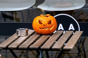 Decorating the city with pumpkins for a holiday in the fall.