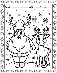 Santa Claus Christmas Coloring Pages.  High resolution (300 DPI), ready to print on standard 8.5x11 inch paper With No Bleed, Black and White Vector illustration AI, EPS, PNG, JPEG.