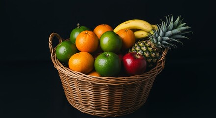 Fruit Basket Assortment with Pineapple Apple Orange Lime and Banana