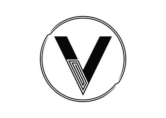 Letter V Logo with Abstract Stripe Line Pattern