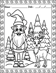 Santa Claus Christmas Coloring Pages.  High resolution (300 DPI), ready to print on standard 8.5x11 inch paper With No Bleed, Black and White Vector illustration AI, EPS, PNG, JPEG.