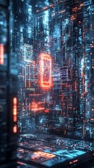 Obraz premium Futuristic computer UI glowing display panel high resolution picture