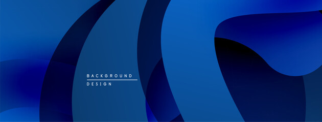 Abstract blue background. Overlapping layers create dynamic, flowing shapes. Gradient shades offer depth, modern aesthetic.