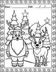 Santa Claus Christmas Coloring Pages.  High resolution (300 DPI), ready to print on standard 8.5x11 inch paper With No Bleed, Black and White Vector illustration AI, EPS, PNG, JPEG.