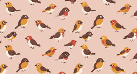 Sparrow bird cartoon seamless pattern