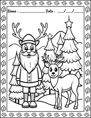 Santa Claus Christmas Coloring Pages.  High resolution (300 DPI), ready to print on standard 8.5x11 inch paper With No Bleed, Black and White Vector illustration AI, EPS, PNG, JPEG.