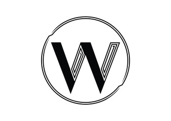 Letter W Logo with Abstract Stripe Line Pattern