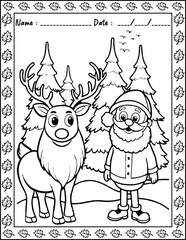 Santa Claus Christmas Coloring Pages.  High resolution (300 DPI), ready to print on standard 8.5x11 inch paper With No Bleed, Black and White Vector illustration AI, EPS, PNG, JPEG.