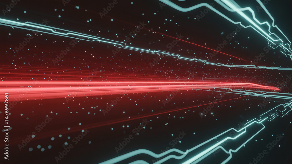 Poster red line of light speed motion background representing fast digital technology speedy movement and s