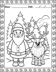 Santa Claus Christmas Coloring Pages.  High resolution (300 DPI), ready to print on standard 8.5x11 inch paper With No Bleed, Black and White Vector illustration AI, EPS, PNG, JPEG.