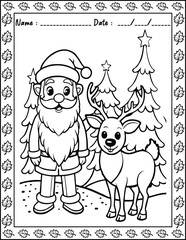 Santa Claus Christmas Coloring Pages.  High resolution (300 DPI), ready to print on standard 8.5x11 inch paper With No Bleed, Black and White Vector illustration AI, EPS, PNG, JPEG.