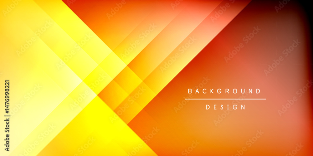 Poster Abstract geometric pattern. Bright yellow, orange hues blend into dark background. Modern design elements create dynamic visual effect.