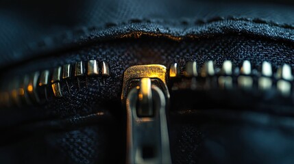 Close-up zipper detail dark fabric texture