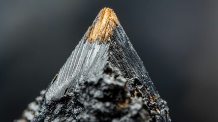 Graphite crystal detail, sharp peak, grey black gold.