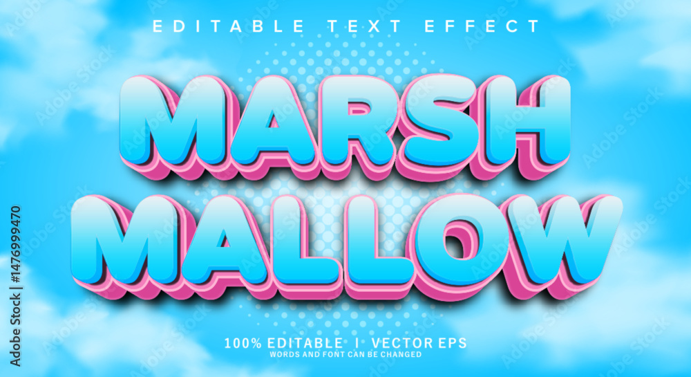 Poster marsh mallow vector text effect with modern style design