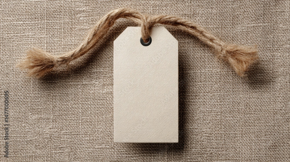 Poster elegant gift tag on beige fabric background ready for customization in festive settings