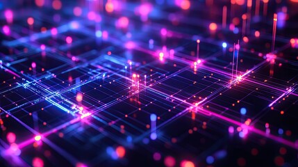 Glowing network nodes digital abstract art