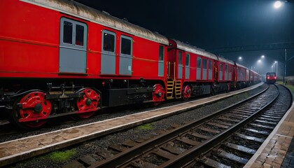 Fototapeta premium Night Train Journey: A Red Express at Night