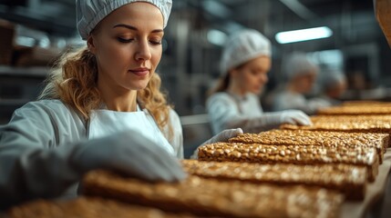 Female bakers preparing pastries in modern baking facility