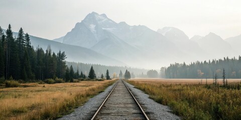 Fototapeta premium Railroad Tracks Leading to Mountains