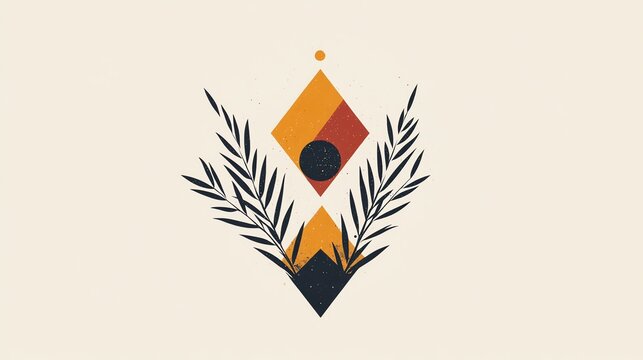 A clean, geometric badge featuring overlapping triangles and squares sits on a solid, neutral background.