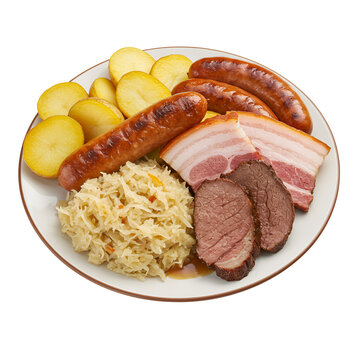 B&auml;rner Platte: Assorted Meats with Sauerkraut and Potatoes