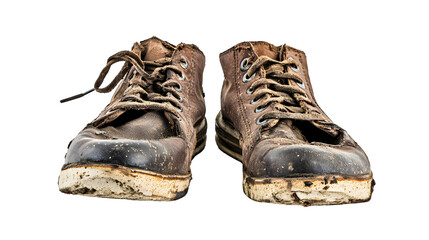 Vintage Worn Out Footwear on Transparent Background for Shoe Restoration Ad Campaign
