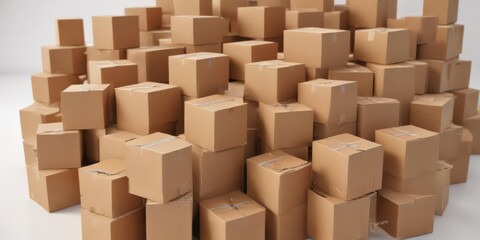 Several brown cardboard boxes arranged on a clean white surface , biodegradable, upcycling