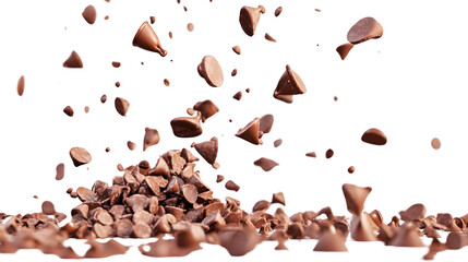 Scattered Chocolate Chips Falling on White Surface