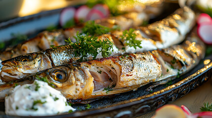 A plate of fish with parsley on top