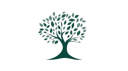 A sleek, modern vector logo showcases a stylized tree with flowing, abstract leaves in shades of green and gray.