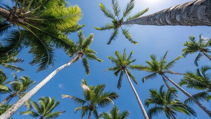 Fototapeta premium Palm trees tropical beach vacation summer travel blue sky paradise view