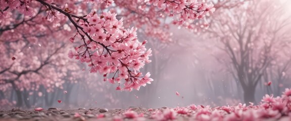 Obraz premium Mesmerizing pink sakura petal fall, soft focus background , japan, soft, bloom