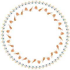 Seamless Floral Circular Frame with Colorful Leaves