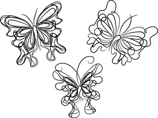 Three Abstract Line Art Butterflies Design Element
